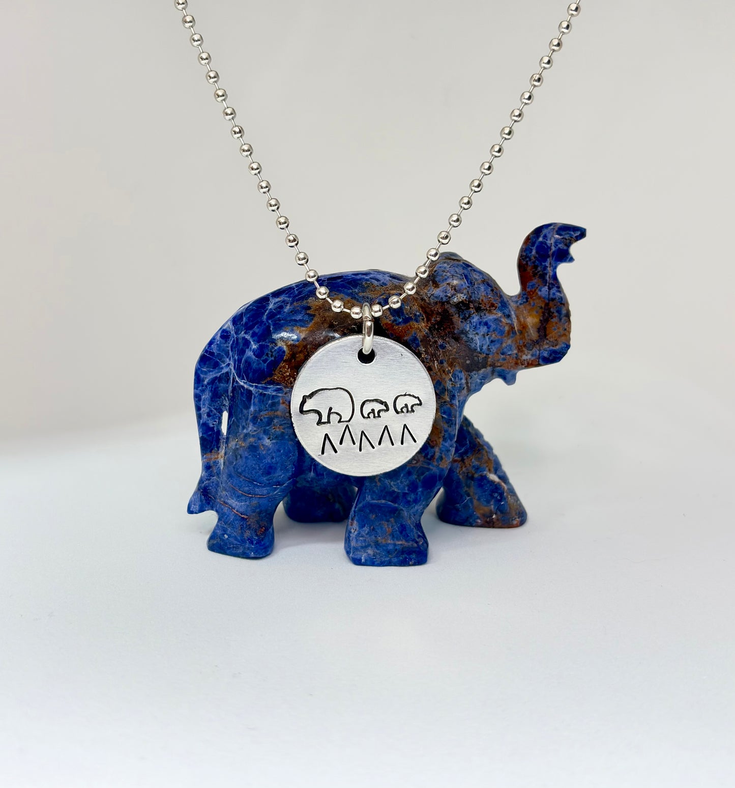 Hand Stamped Mama Bear & Cubs Necklace – Adventure Family Pendant – Aluminum Ball Chain