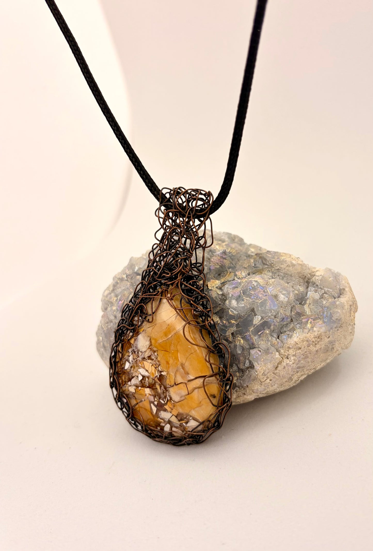 Bumblebee Jasper Wire Wrapped Pendant | Dark Copper Handmade Necklace