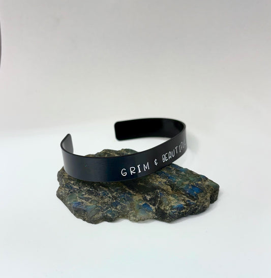 Grim & Beautiful Black Cuff Bracelet – Hand Stamped Gothic Bracelet for Alternative Style