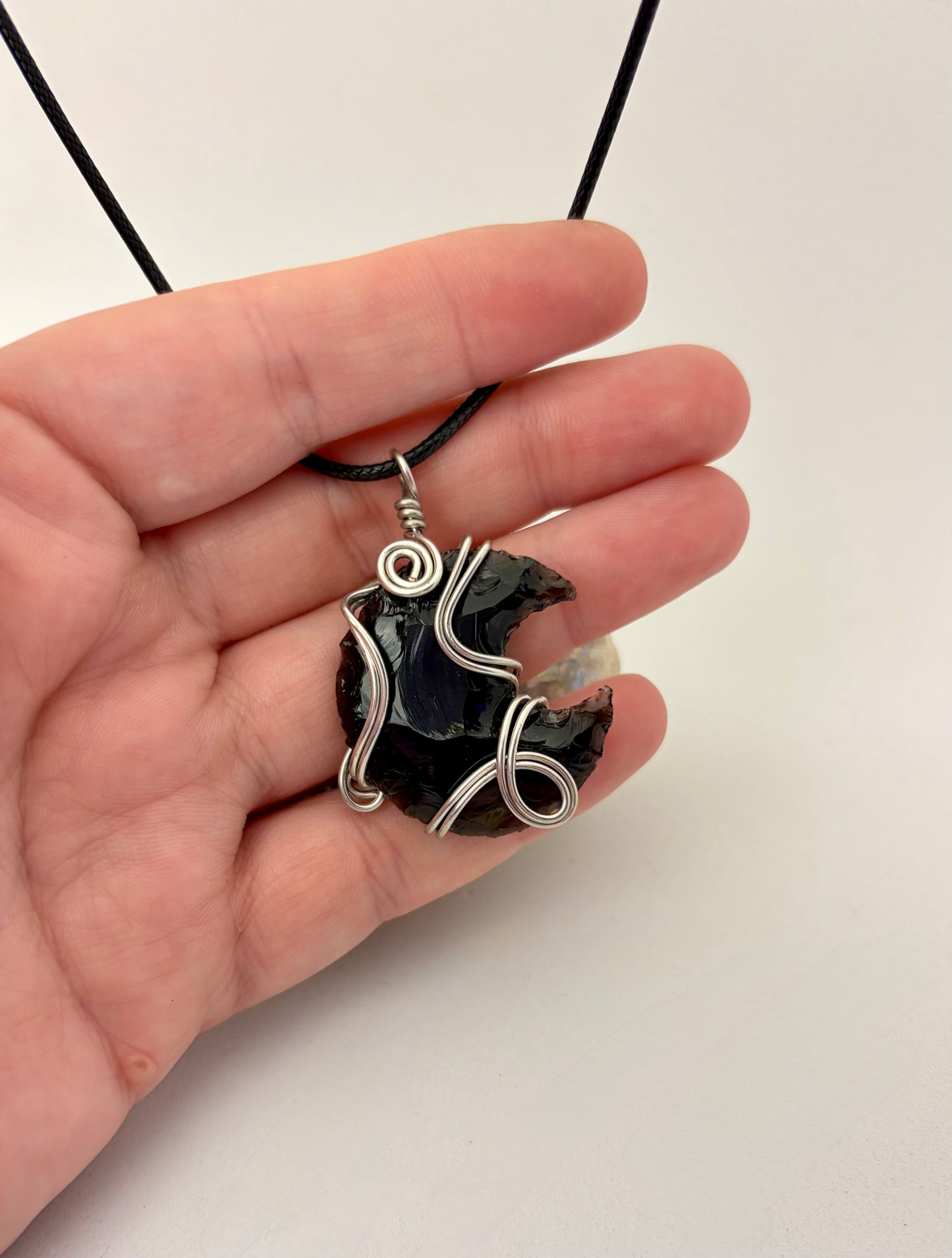 Shadow Spark” – Stainless Steel Wire Wrapped Obsidian Necklace