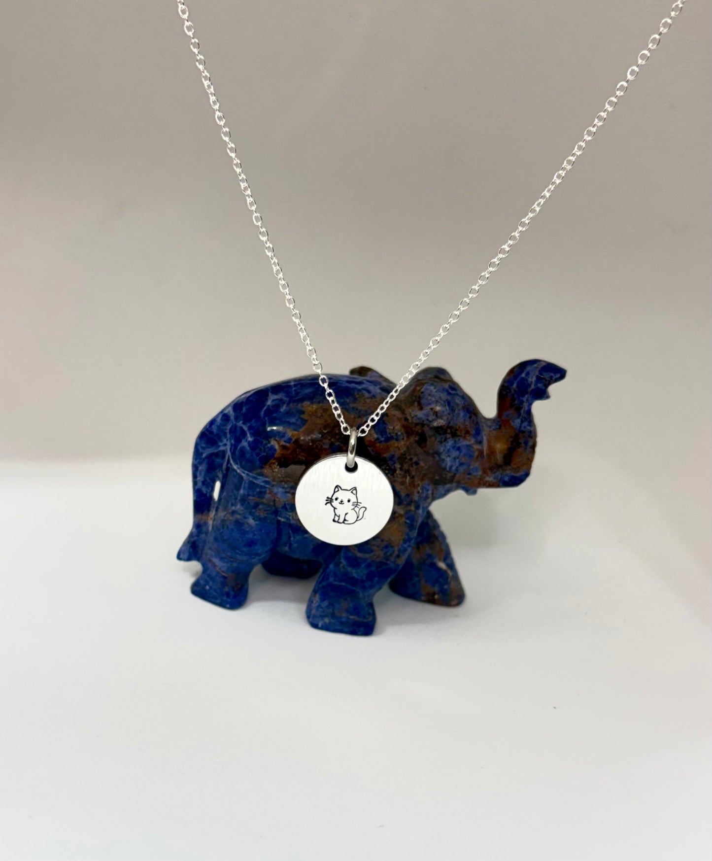 Cute Kitty Hand Stamped Necklace — Minimalist Aluminum Pendant on Silver Chain