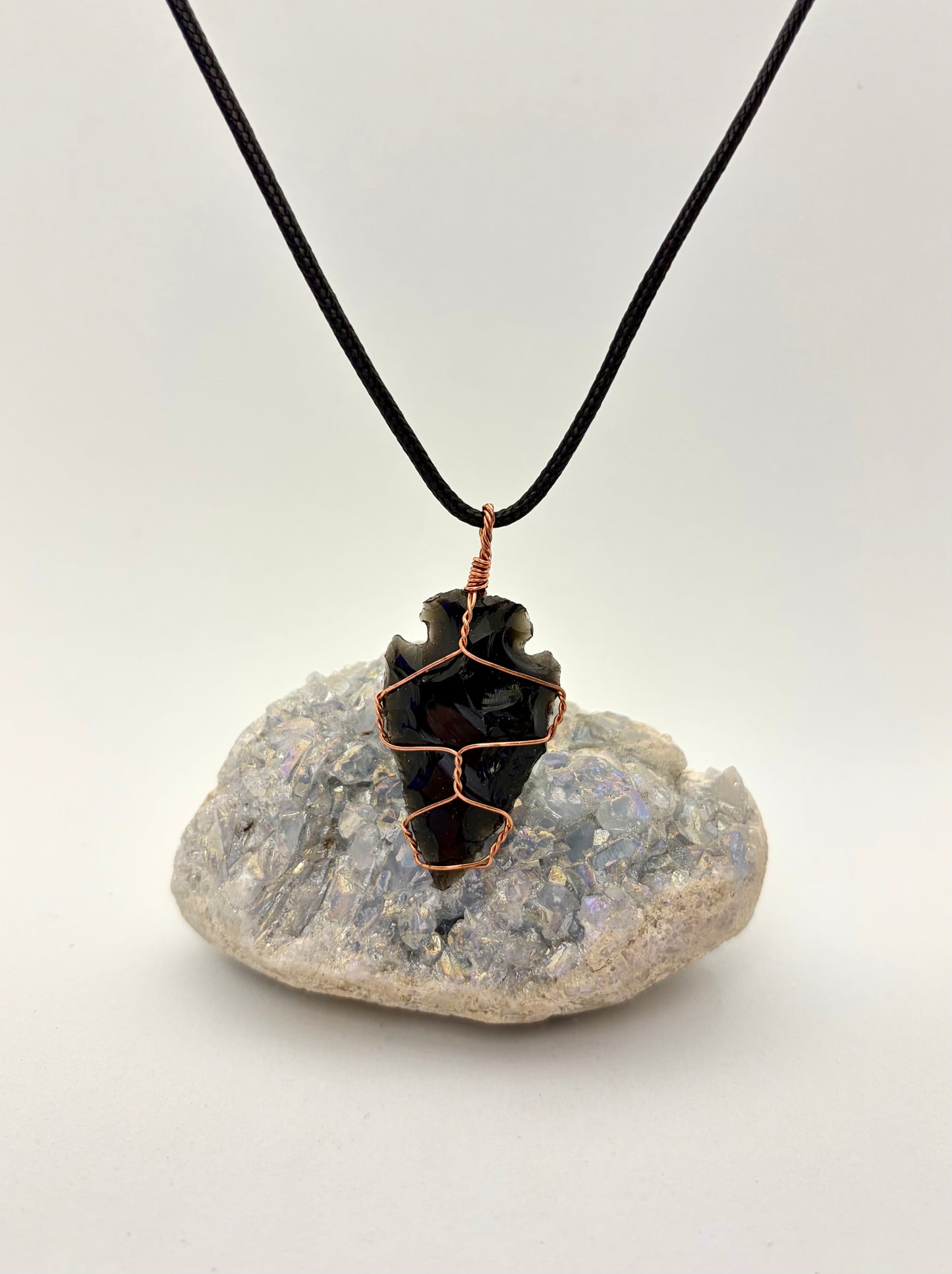 Obsidian Arrowhead Necklace | Copper Wire Wrapped Pendant