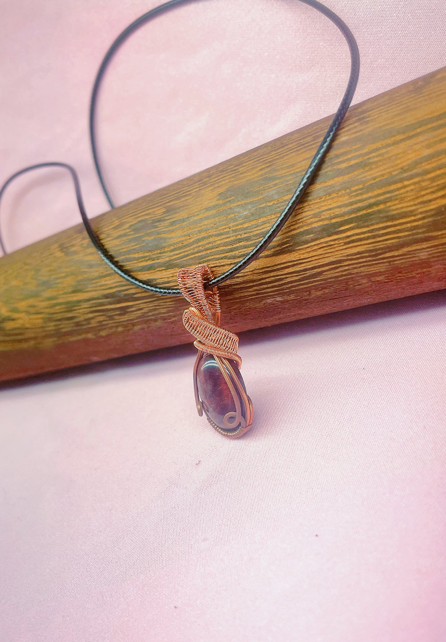 Red Tiger’s Eye Wire Wrapped Necklace | Handmade Copper Pendant