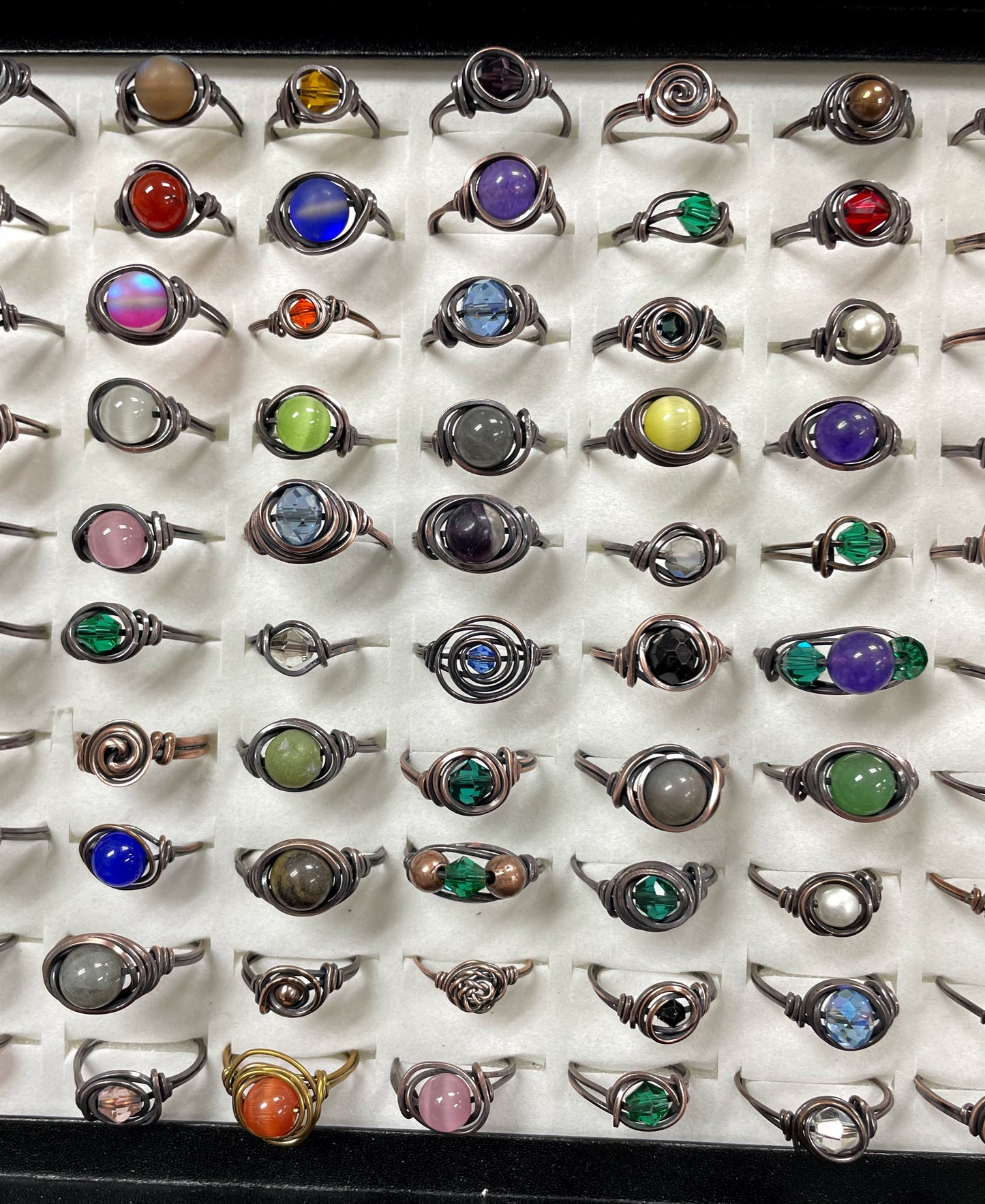 Bulk Lot 100 Wire Wrapped Rings, Gemstones and Glass Beads Wholesale - Handmade by Marlayna