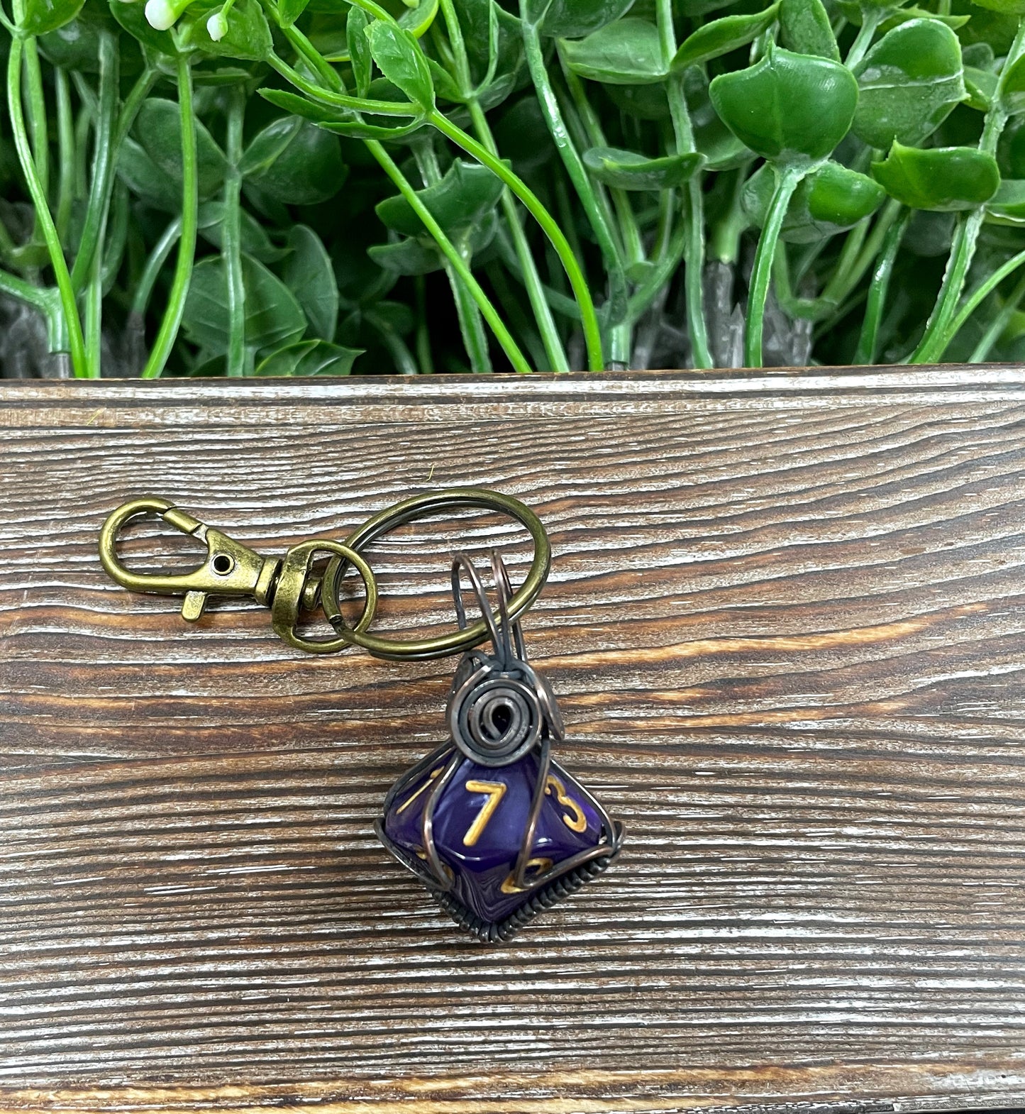 Wire Wrapped D10 Dice Key Chain Random Colors - Handmade by Marlayna