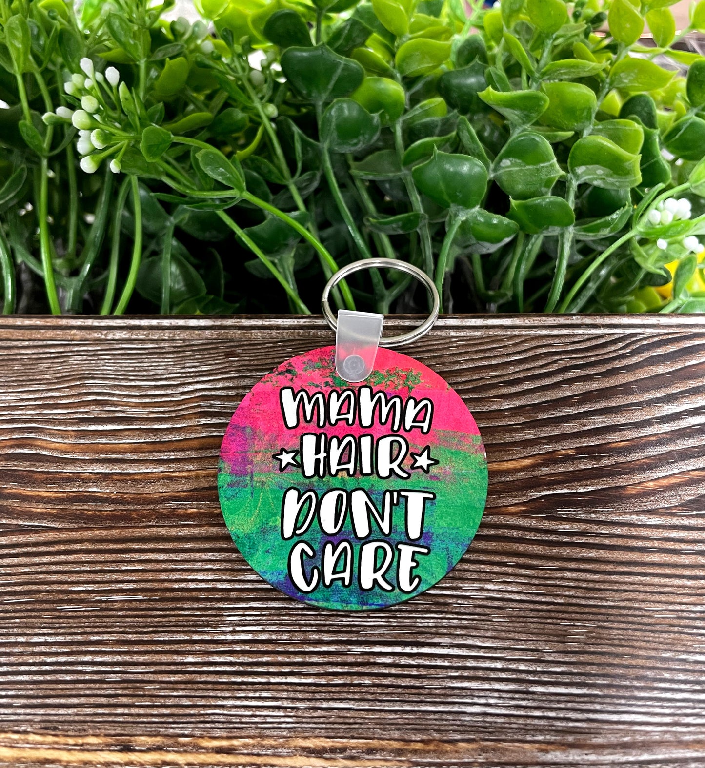 Mama Hair Don't Care, MDF Round Keychain, , Boho Fun, Sublimation - Handmade by Marlayna