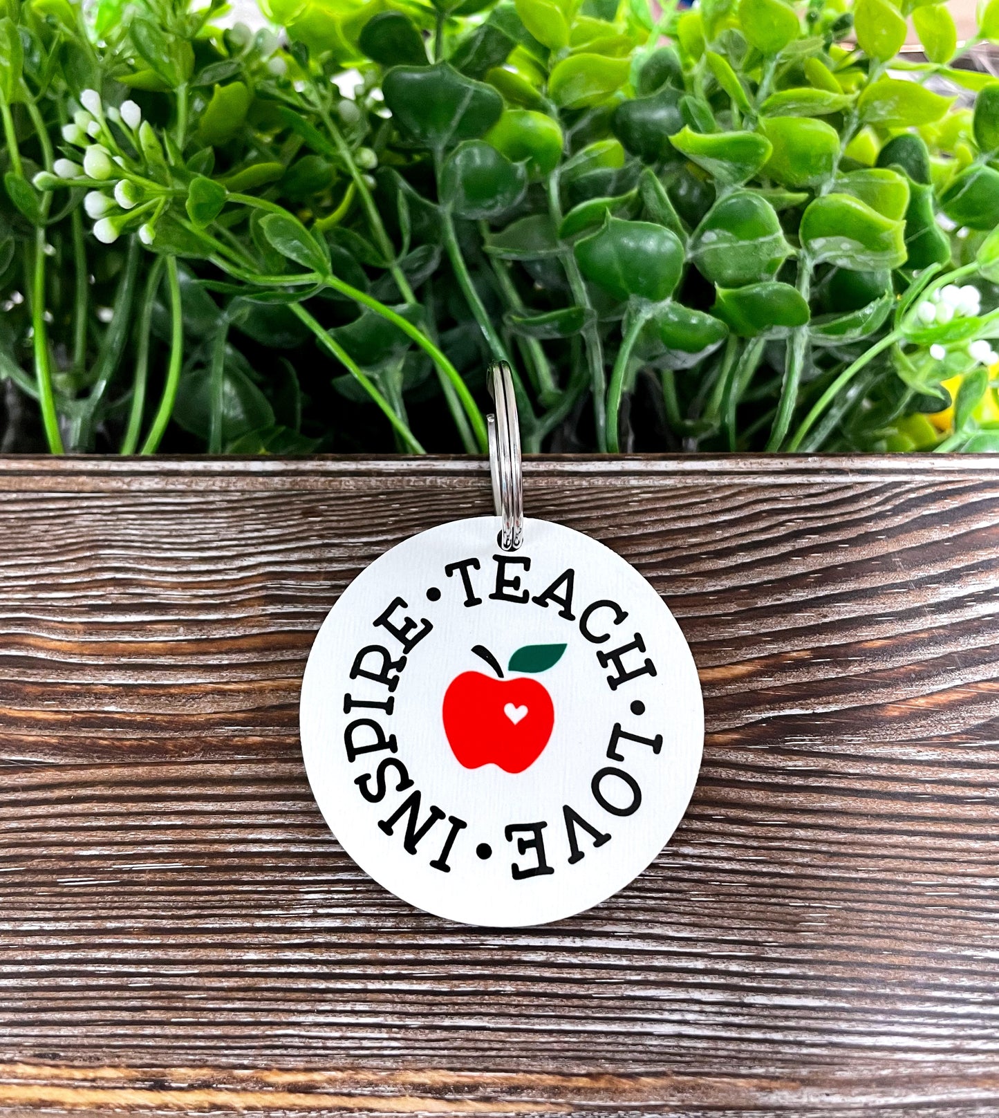 Teach Love Inspire Teacher, MDF Round Keychain, , Boho Fun, Sublimation - Handmade by Marlayna