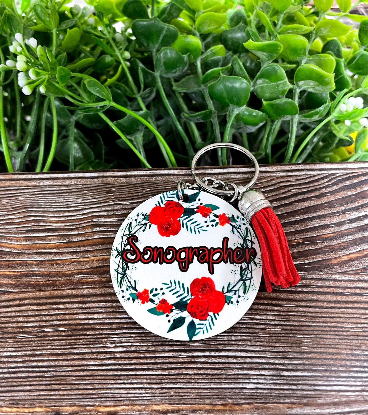 Sonographer Tech, MDF Round Keychain, , Boho Fun, Sublimation - Handmade by Marlayna