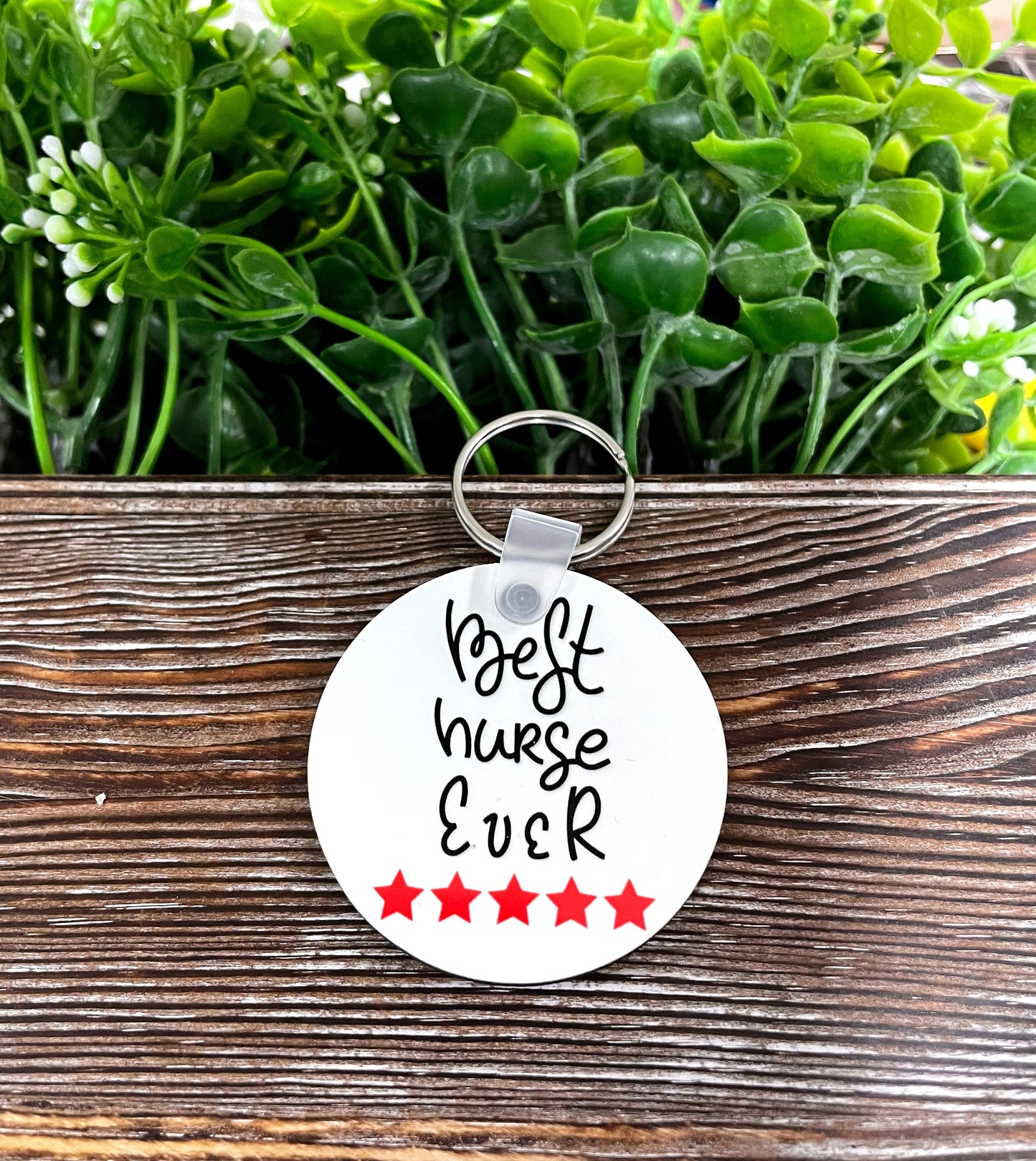 Best Nurse Ever, MDF Round Keychain, , Boho Fun, Sublimation - Handmade by Marlayna