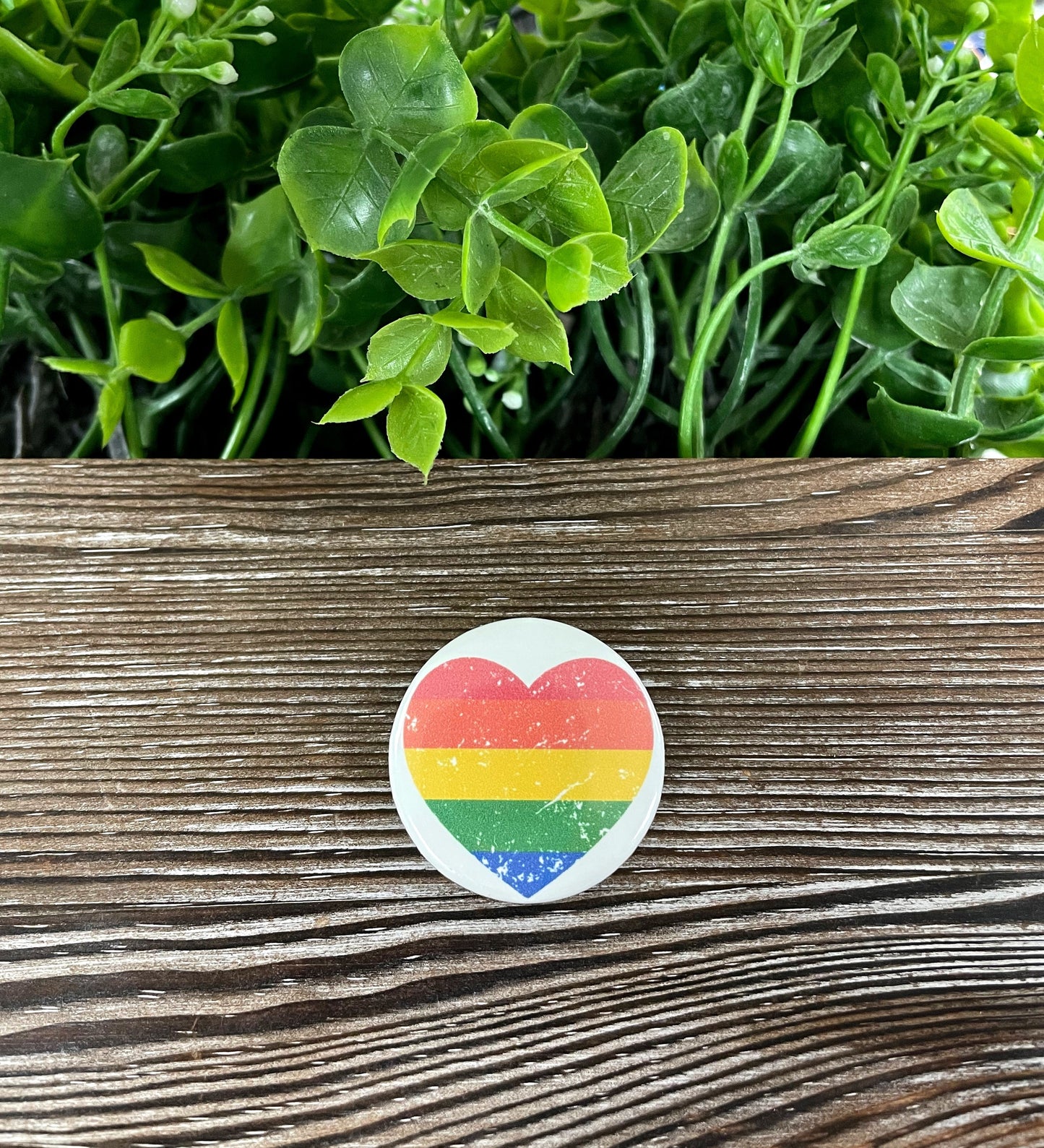 LGBT Rainbow Colors Heart, Graphic Art Button / Pin Refrigerator Magnet , Boho Fun, Refrigerator Magnet, Equality - Handmade by Marlayna