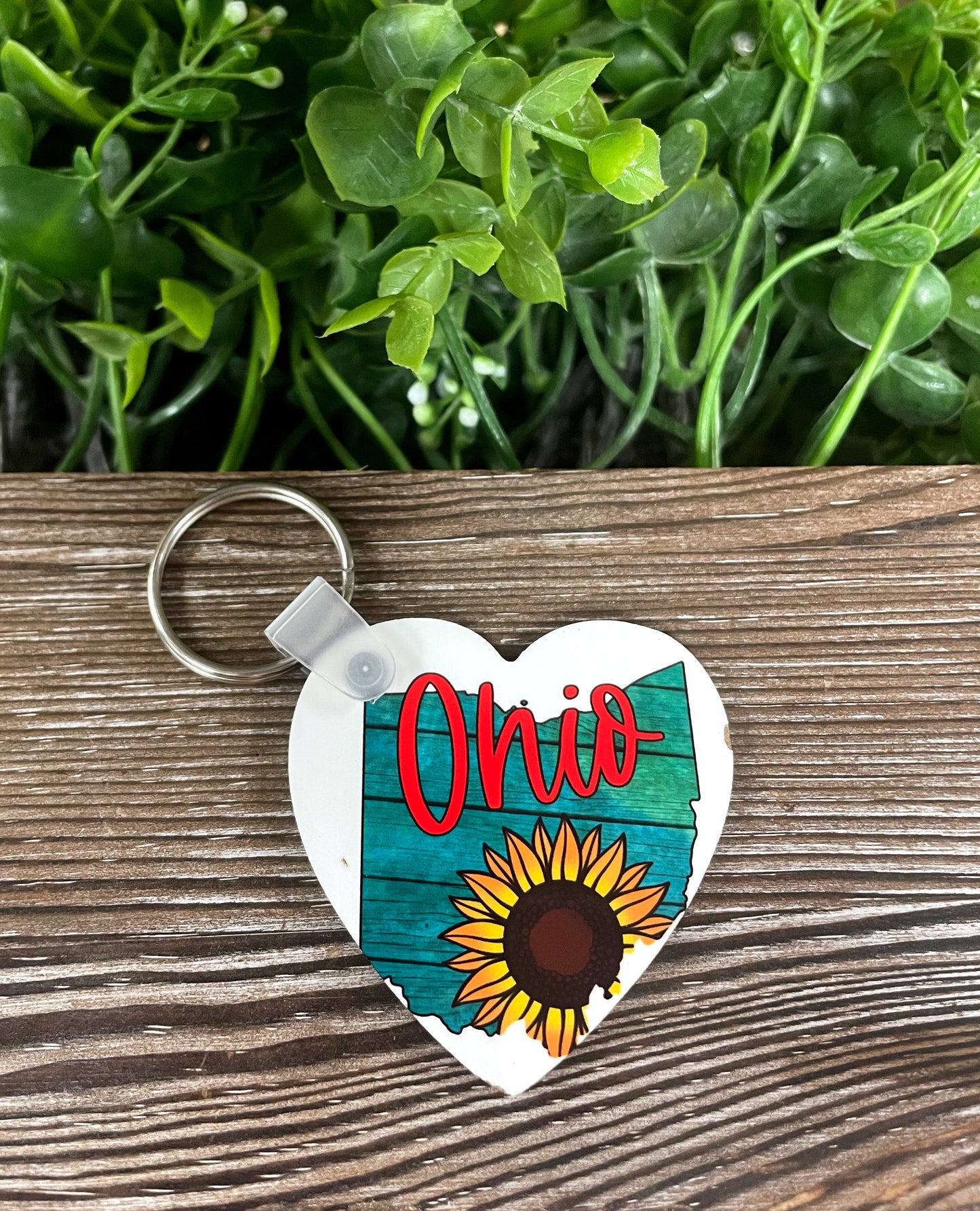 Ohio Heart, MDF Heart Keychain, Ohio Home Sunflower, State Pride - Handmade by Marlayna