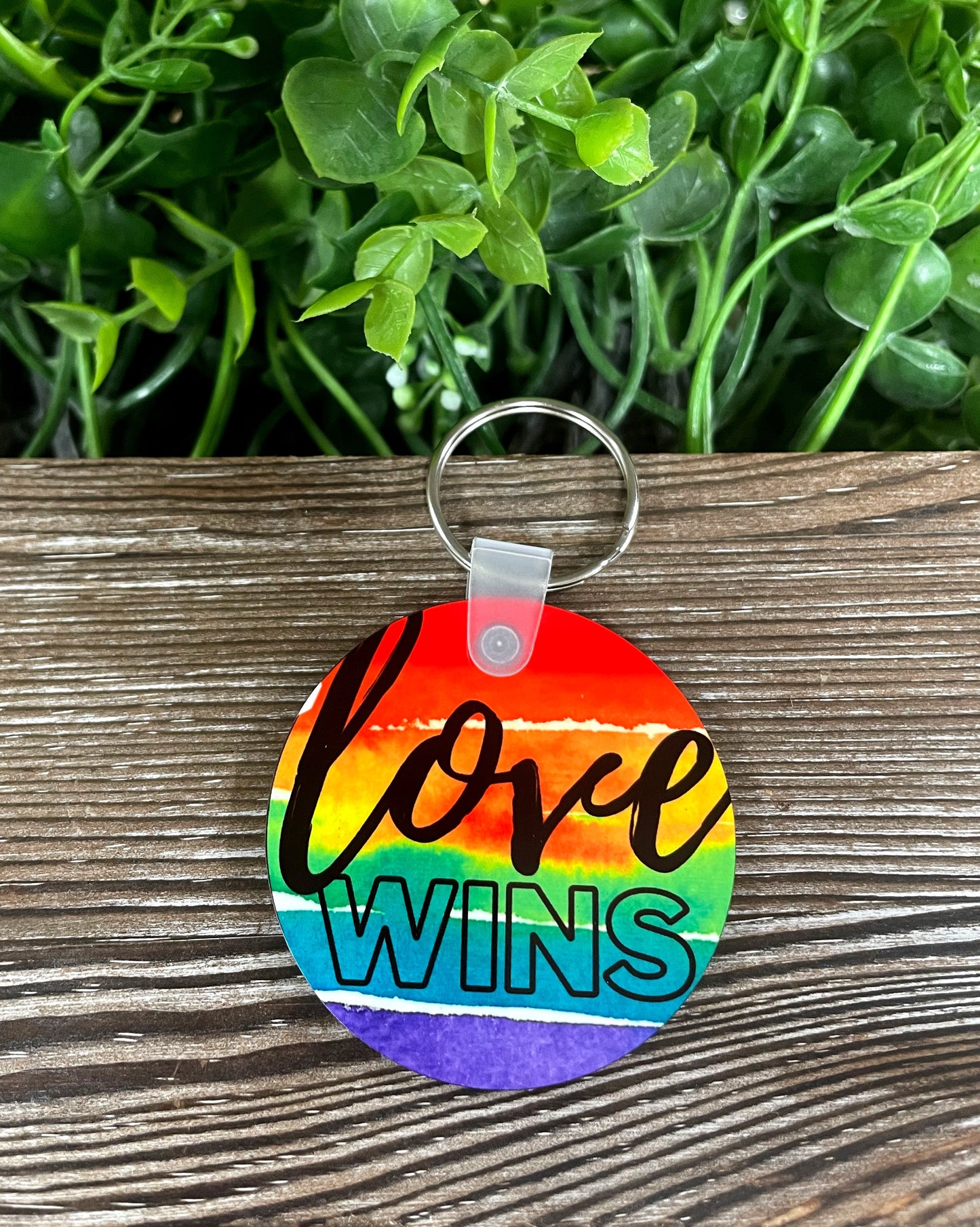 Love Wins, MDF Round Keychain, , Boho Fun, Human Rights Equality Rainbow - Handmade by Marlayna