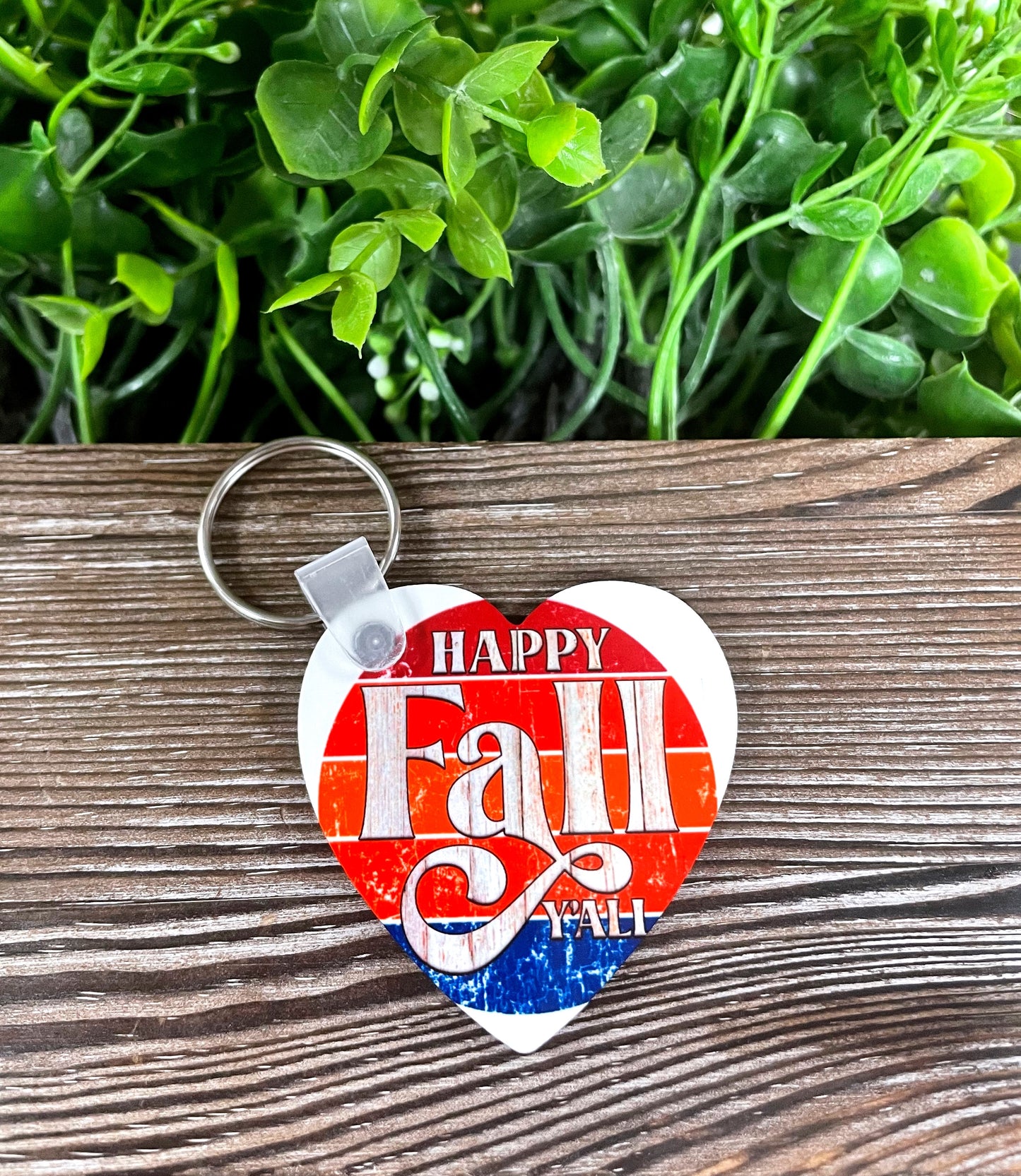 Happy Fall Y'all, MDF Heart Keychain, Boho Fun, Autumn Love, Orange Weather, Halloween - Handmade by Marlayna
