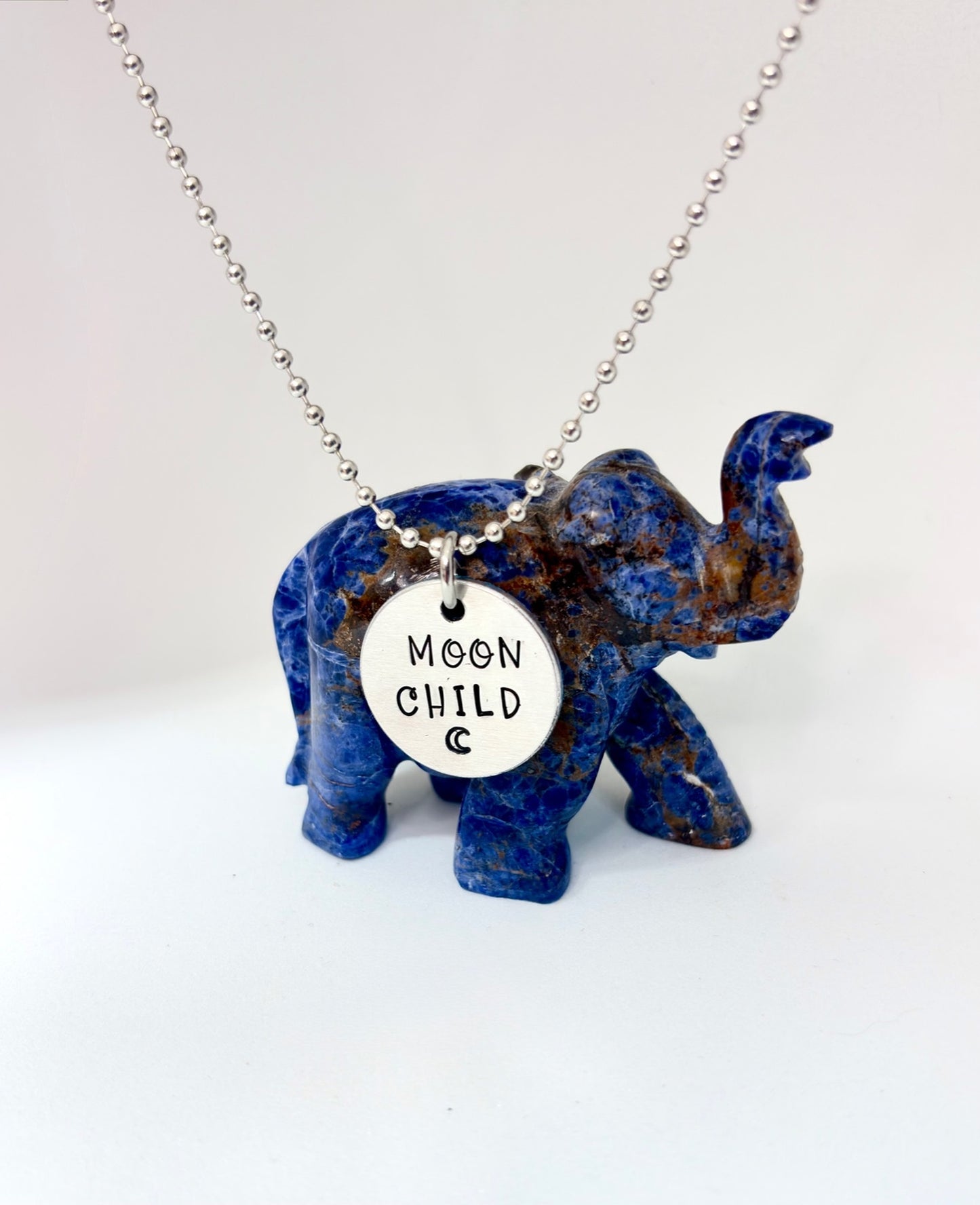 Moon Child Necklace – Hand Stamped Celestial Pendant for Lunar, Witchy & Boho Souls