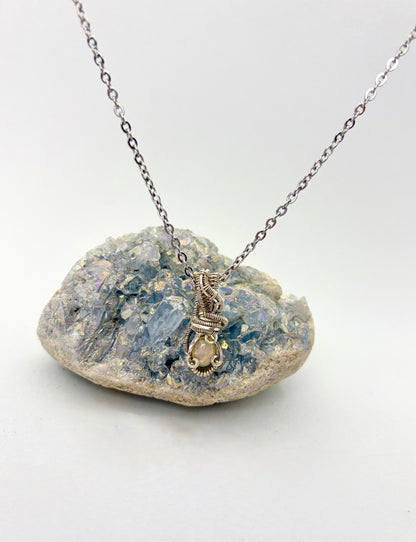 Wire Wrapped Opal Gemstone  Necklace, Sterling Silver Wire
