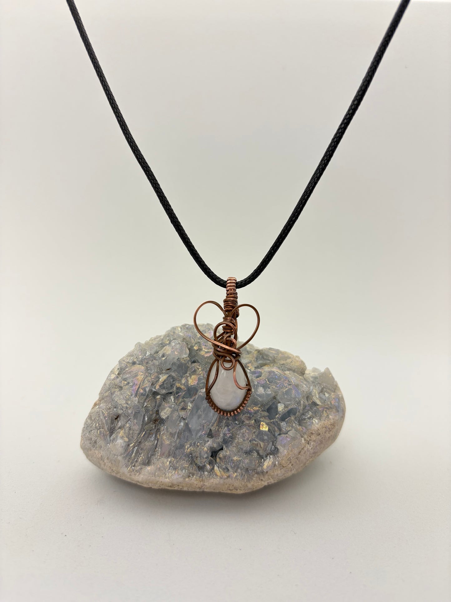 Rainbow Moonstone Wire Wrapped Pendant | Handmade Copper Necklace