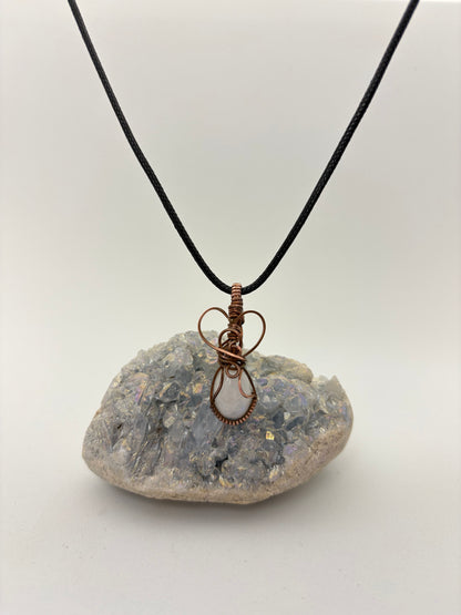 Rainbow Moonstone Wire Wrapped Pendant | Handmade Copper Necklace