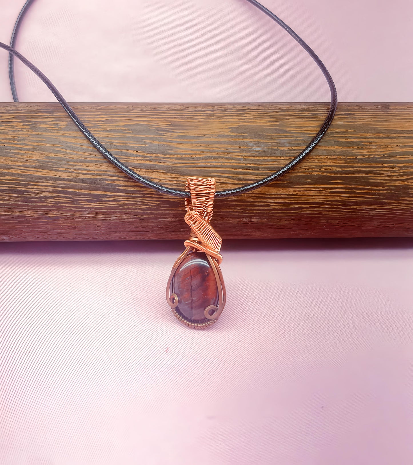 Red Tiger’s Eye Wire Wrapped Necklace | Handmade Copper Pendant