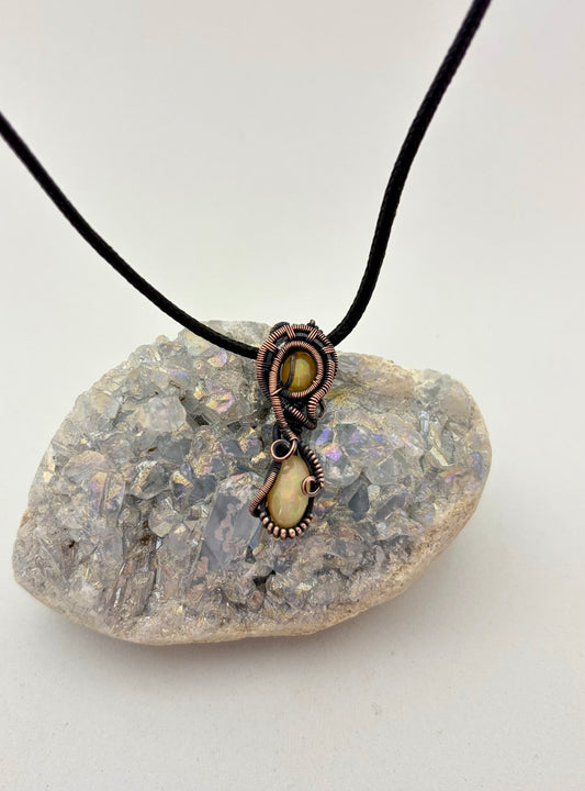 Double Trouble Opal – Copper Wire Wrapped Necklace