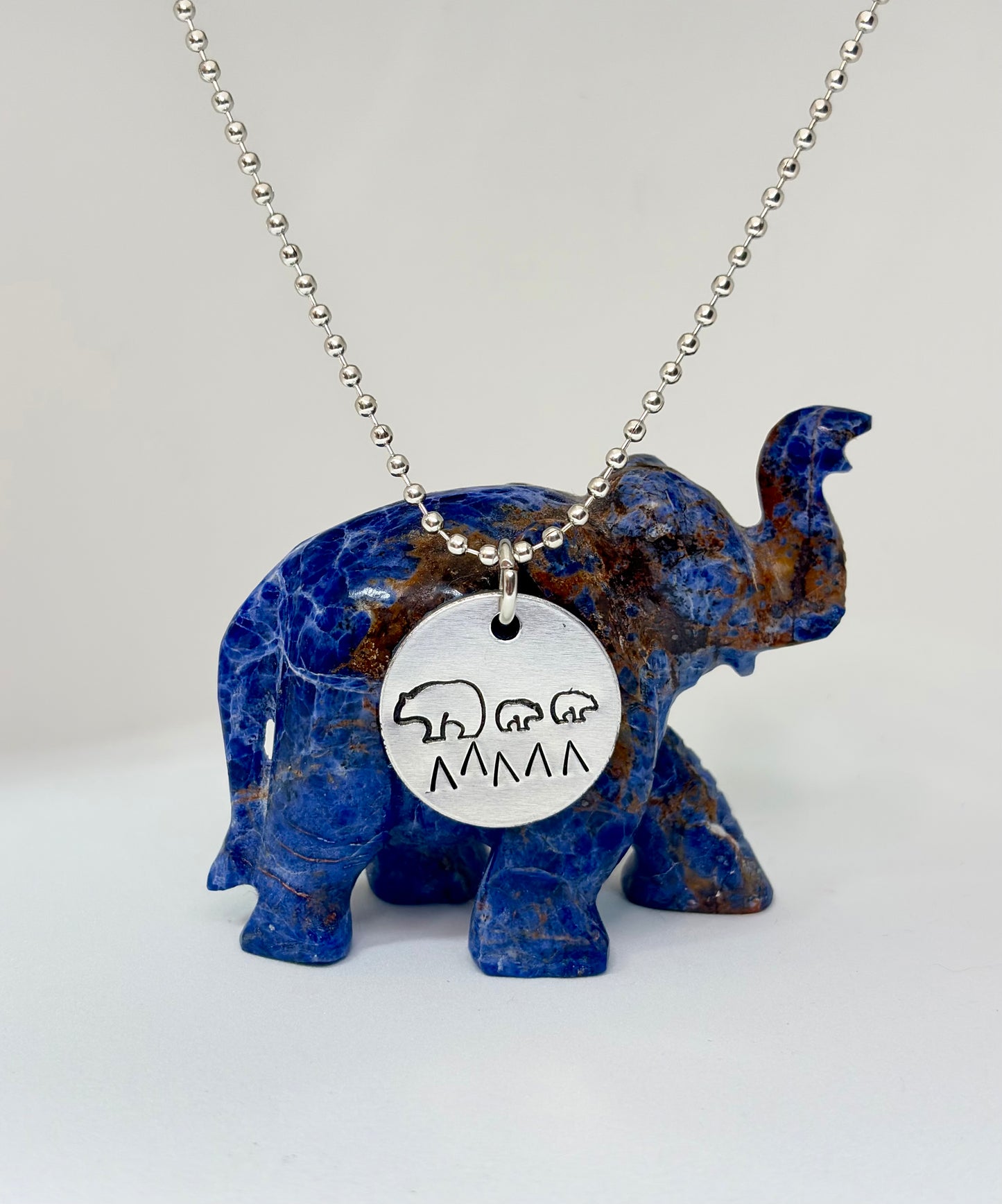 Hand Stamped Mama Bear & Cubs Necklace – Adventure Family Pendant – Aluminum Ball Chain