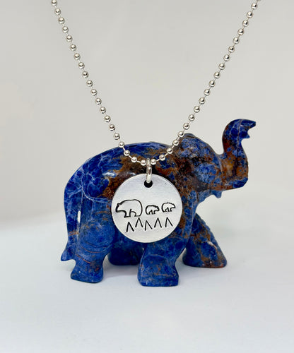 Hand Stamped Mama Bear & Cubs Necklace – Adventure Family Pendant – Aluminum Ball Chain