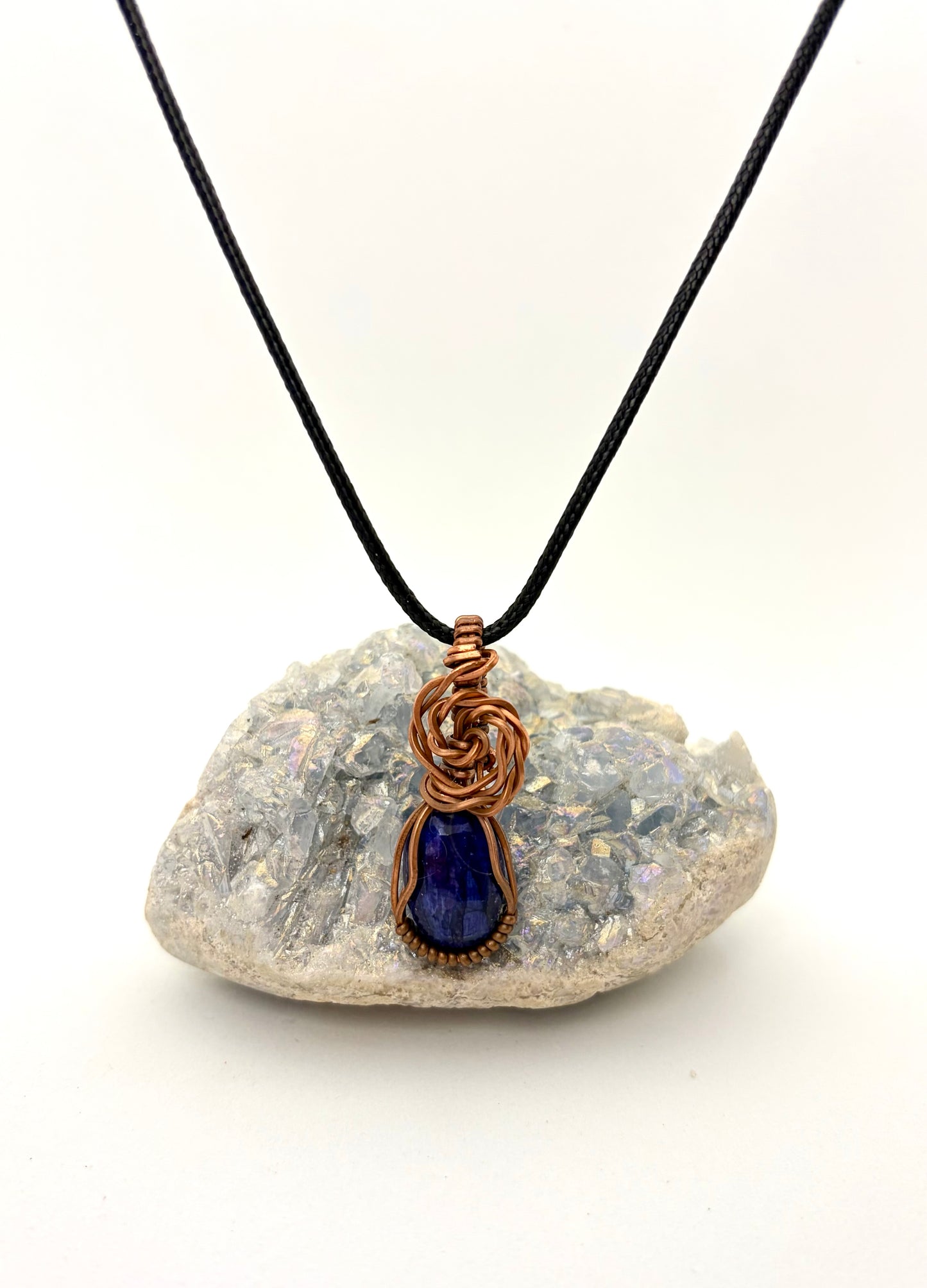 Blue Kyanite Wire Wrapped Pendant | Handmade Copper Necklace
