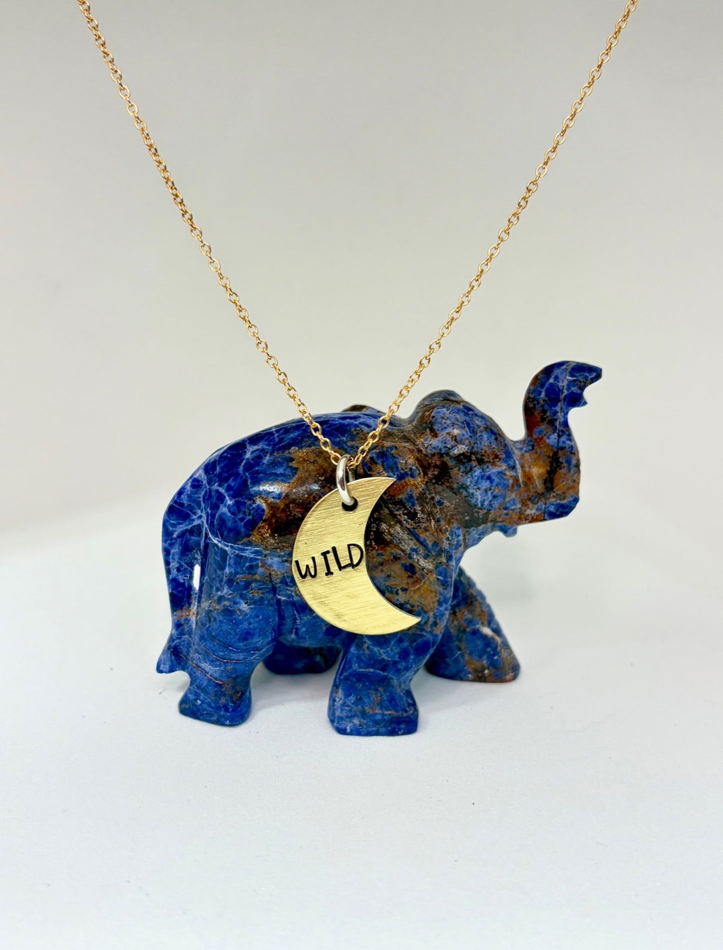 Wild Crescent Moon Necklace – Brass Hand Stamped Pendant for Boho & Nature Lovers