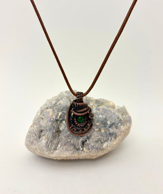 Forest Sprite – Copper Wire Wrapped Green Agate Necklace
