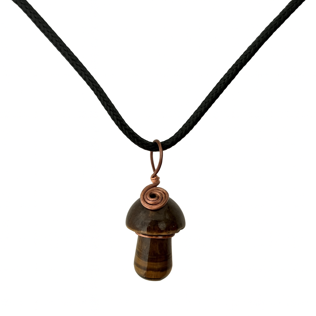 Tiger’s Eye Mushroom Pendant | Copper Wire Wrapped Crystal Necklace