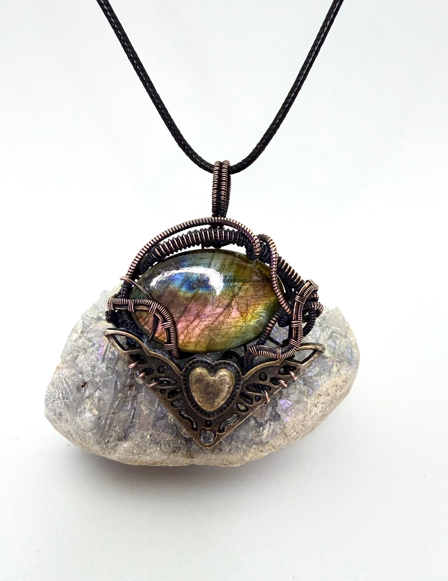 Steampunk Labradorite & Copper Wire Wrapped Pendant