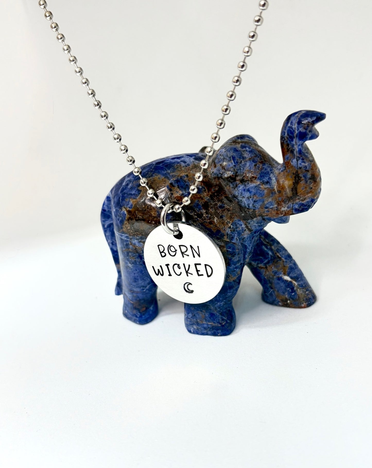 Born Wicked Necklace – Witchy Hand Stamped Pendant with Crescent Moon