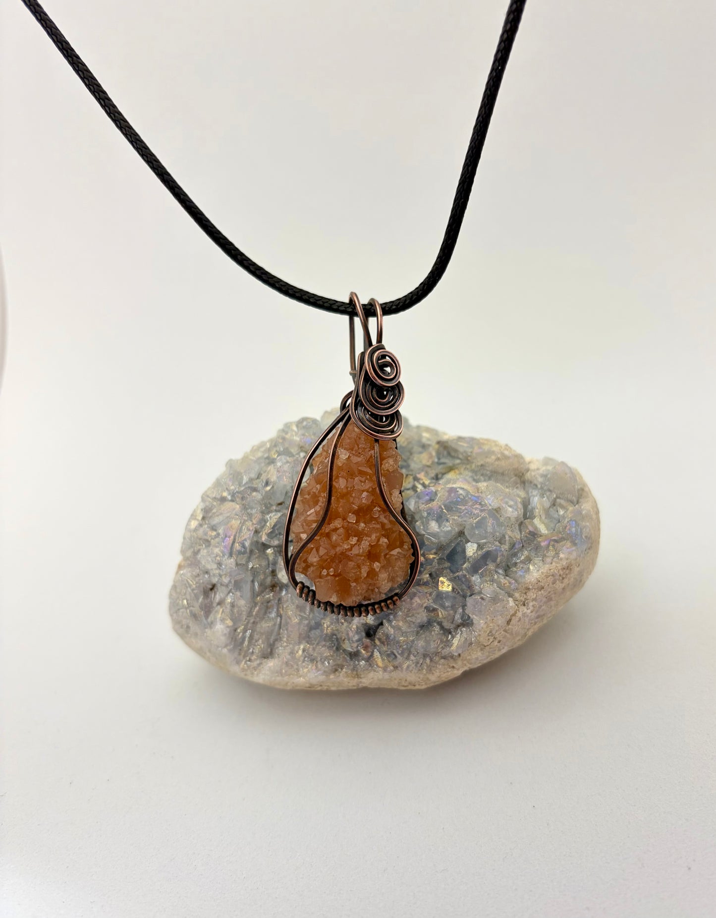 Aragonite Star Cluster Wire Wrapped Pendant | Handmade Copper Necklace