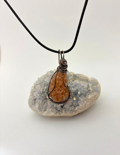 Aragonite Star Cluster Wire Wrapped Pendant | Handmade Copper Necklace