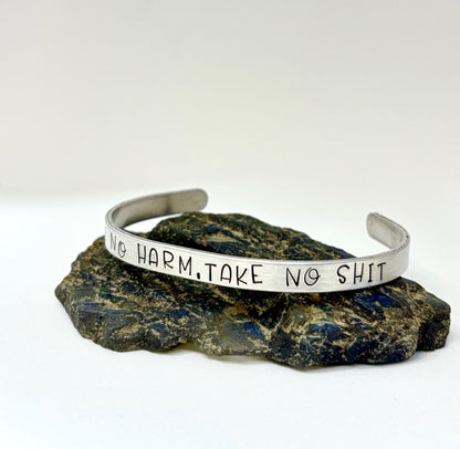 Do No Harm Take No Sh!t Cuff – Hand-Stamped Motivational Aluminum Bracelet