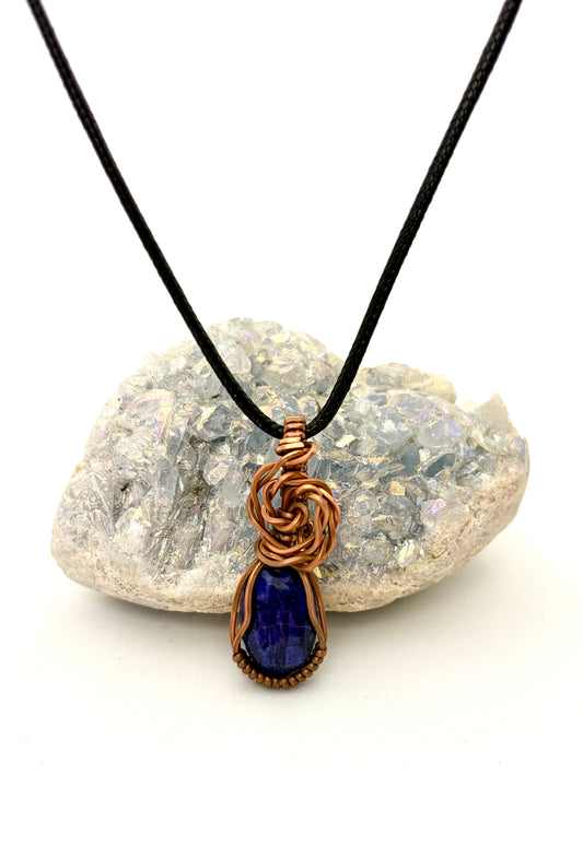 Blue Kyanite Wire Wrapped Pendant | Handmade Copper Necklace