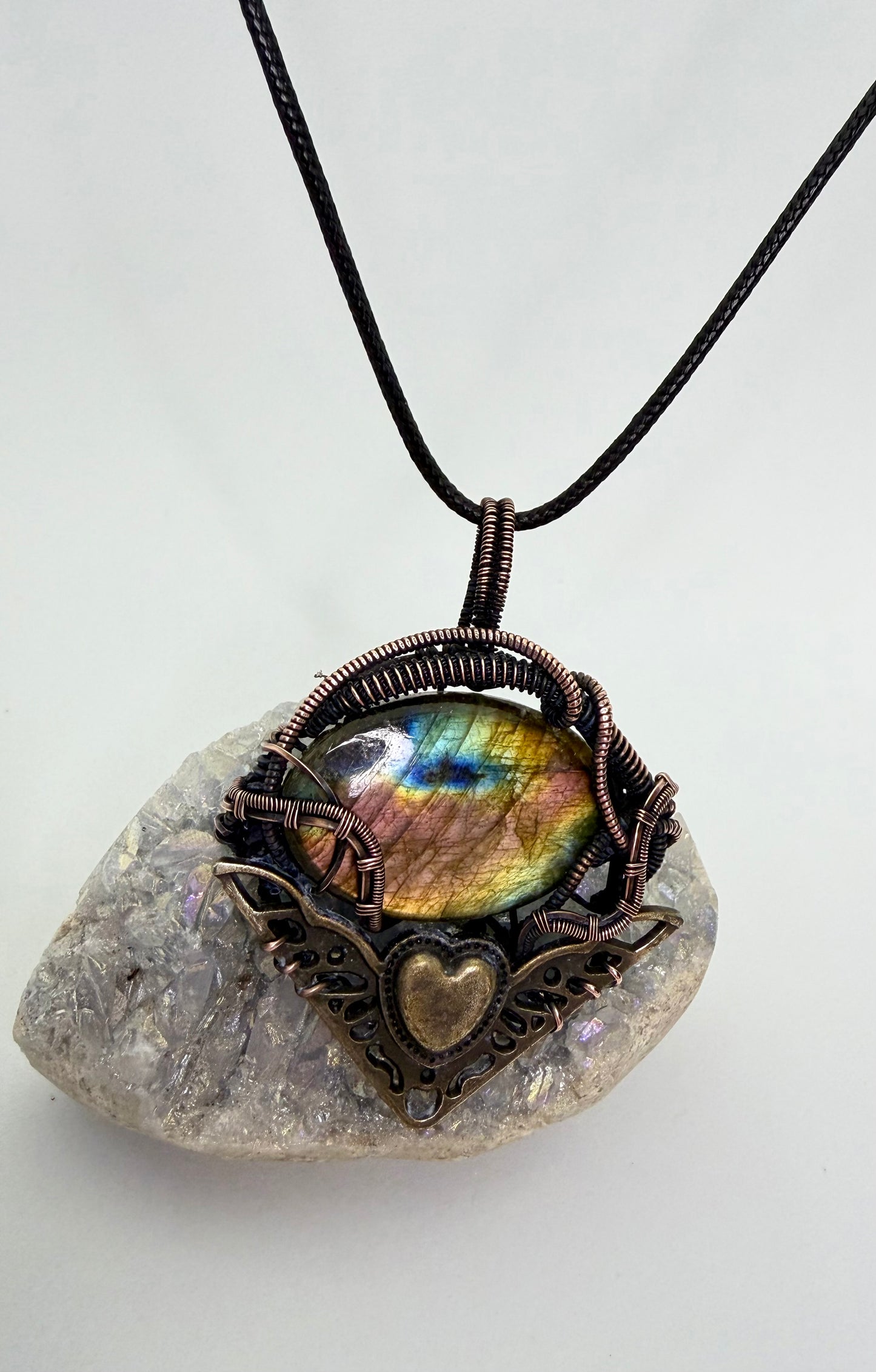 Steampunk Labradorite & Copper Wire Wrapped Pendant