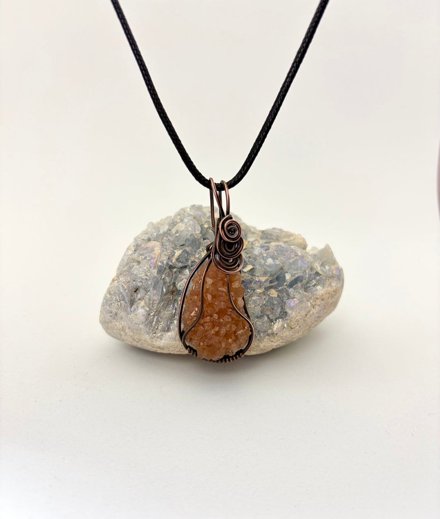 Aragonite Star Cluster Wire Wrapped Pendant | Handmade Copper Necklace