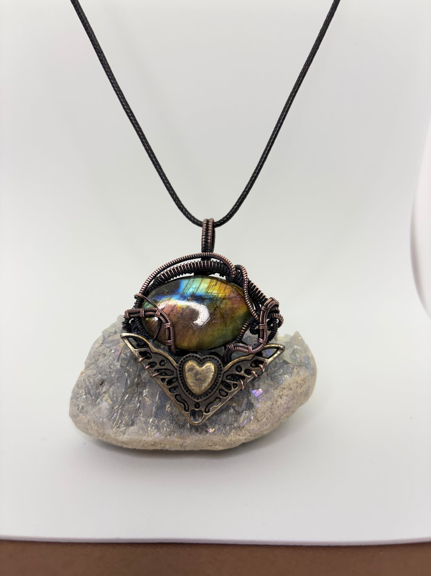 Steampunk Labradorite & Copper Wire Wrapped Pendant