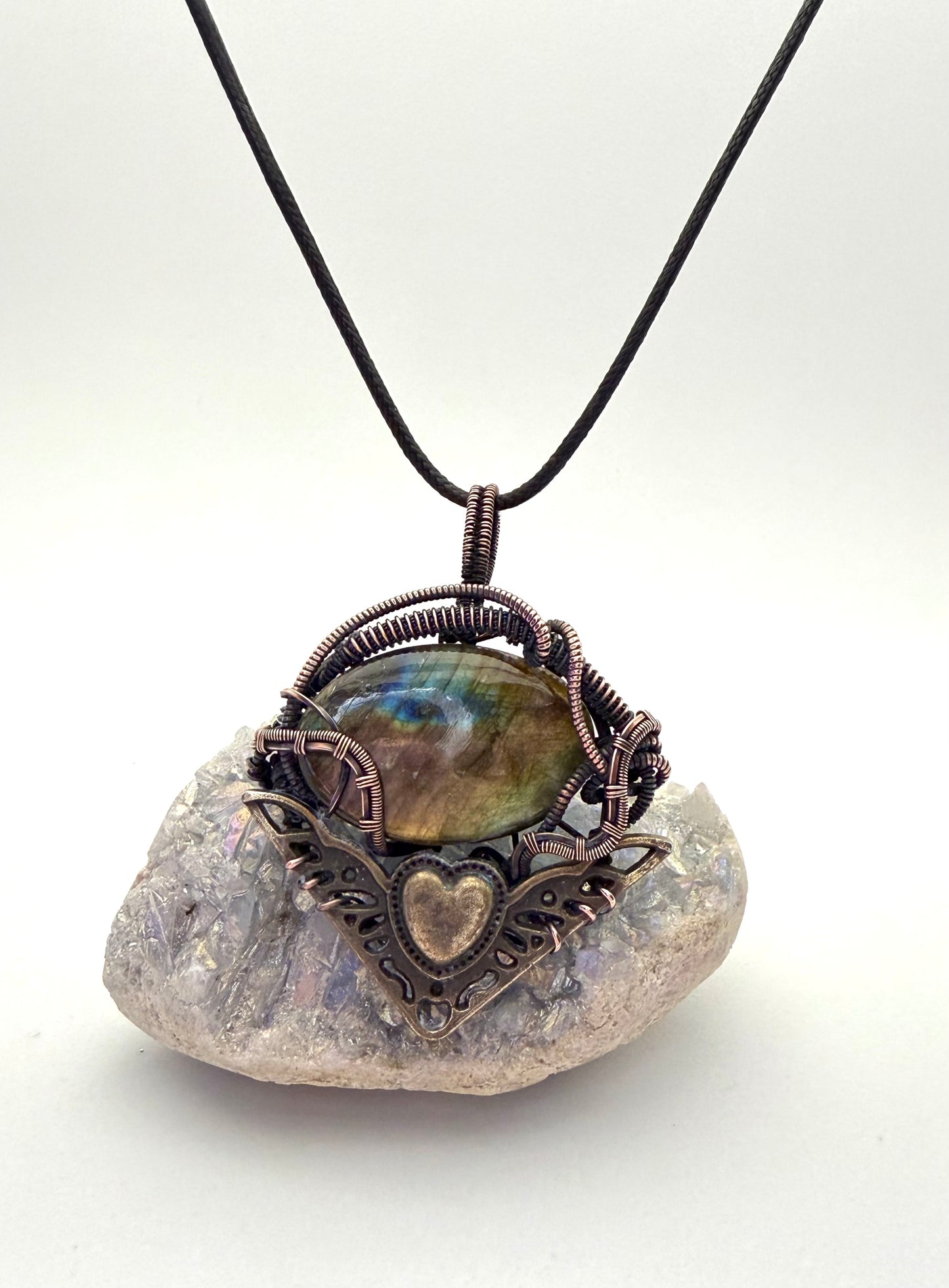 Steampunk Labradorite & Copper Wire Wrapped Pendant