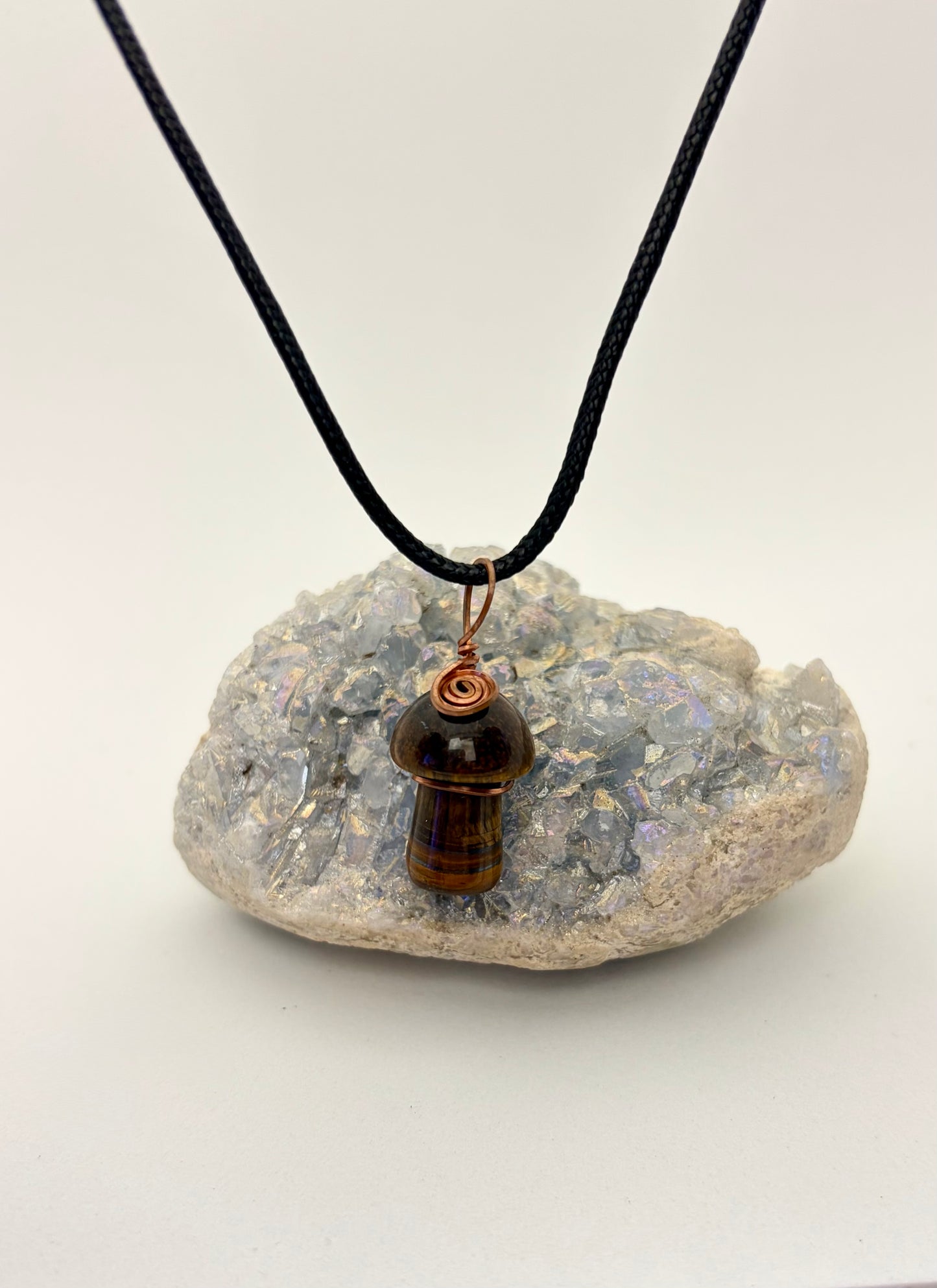 Tiger’s Eye Mushroom Pendant | Copper Wire Wrapped Crystal Necklace