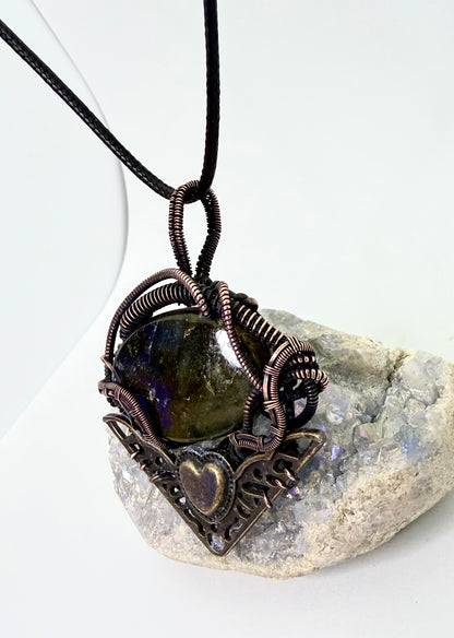 Steampunk Labradorite & Copper Wire Wrapped Pendant
