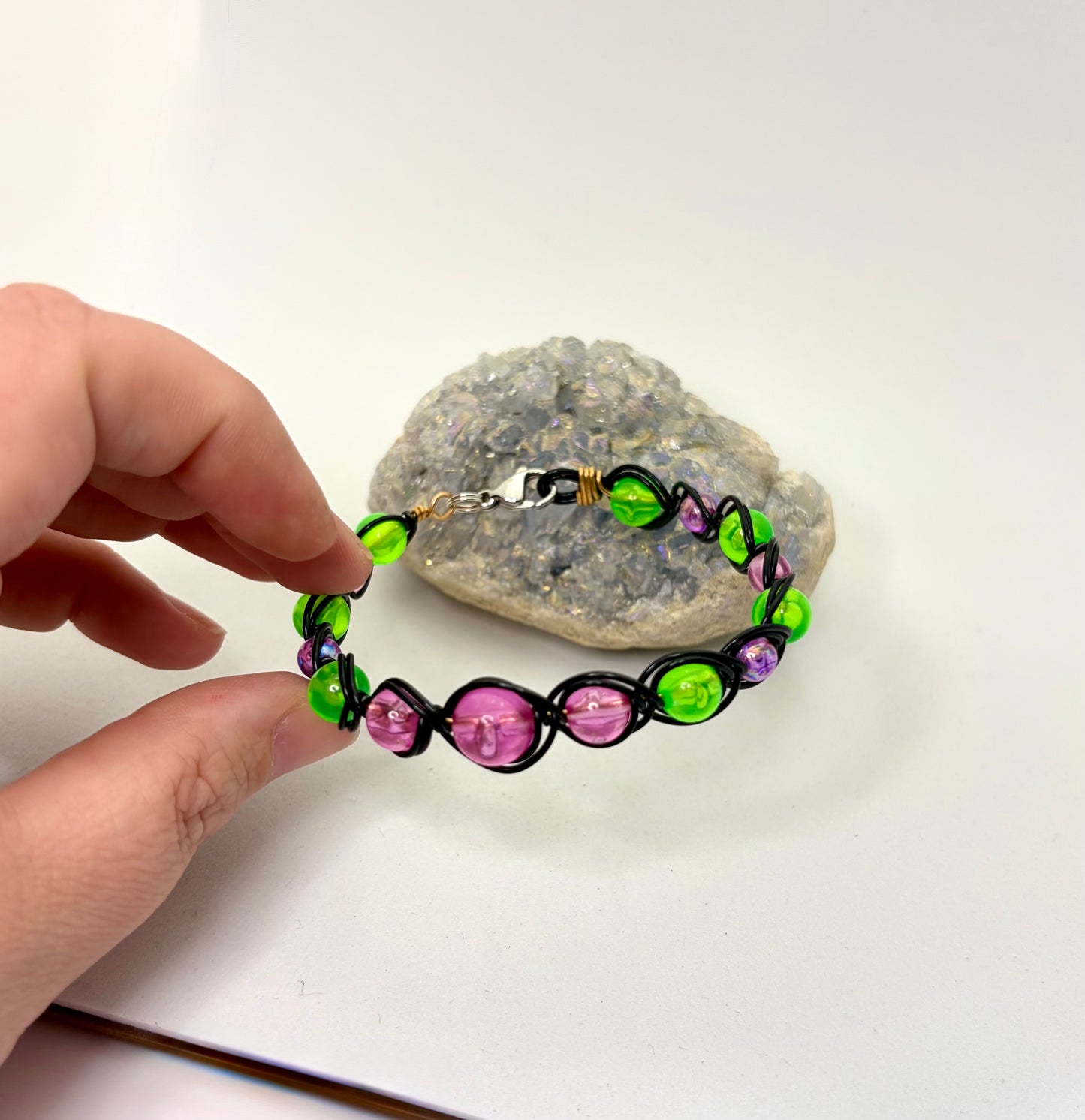 Glow-in-the-Dark Wire Wrapped Bracelet | Electric Garden Handmade Jewelry