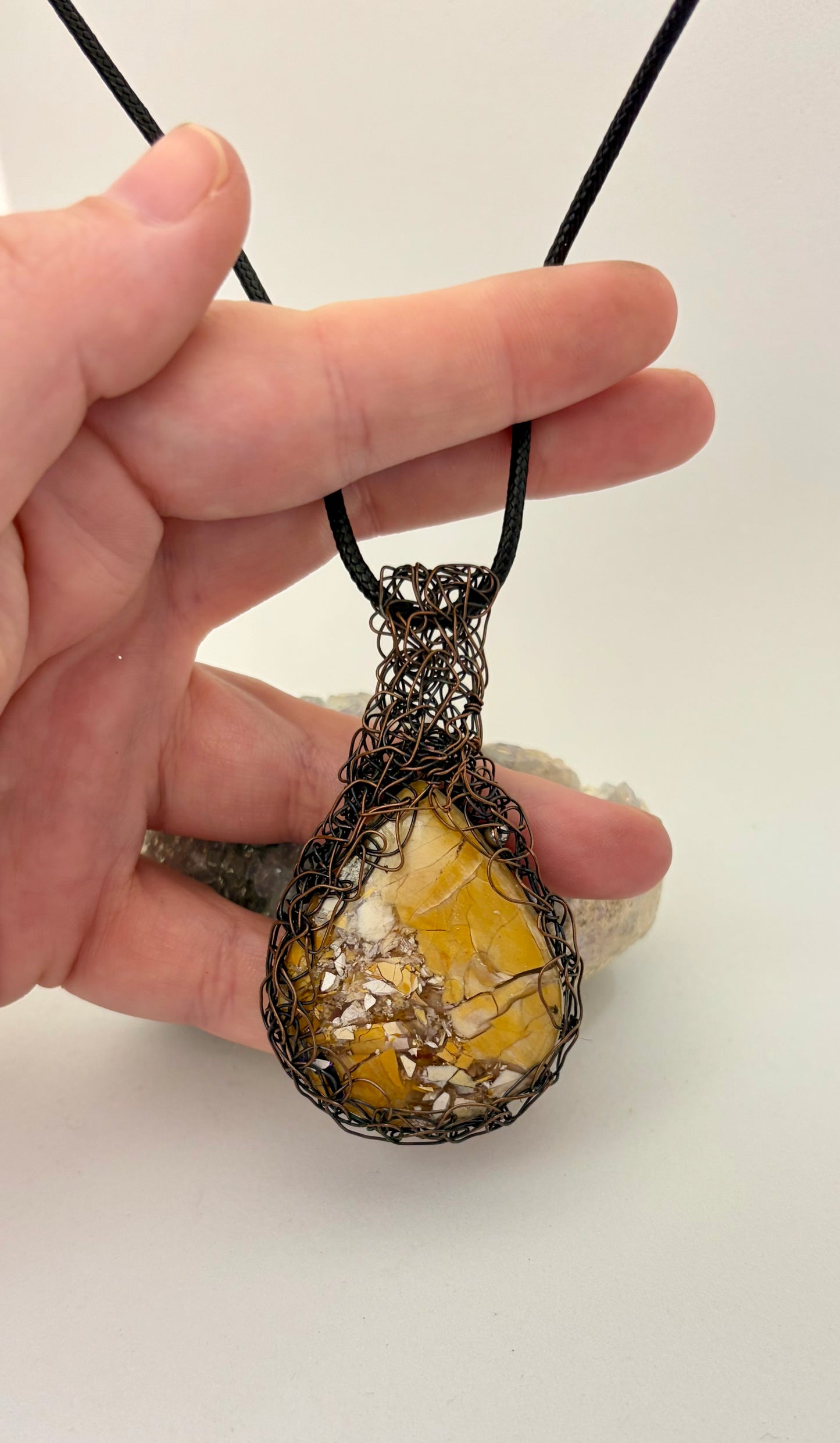 Bumblebee Jasper Wire Wrapped Pendant | Dark Copper Handmade Necklace