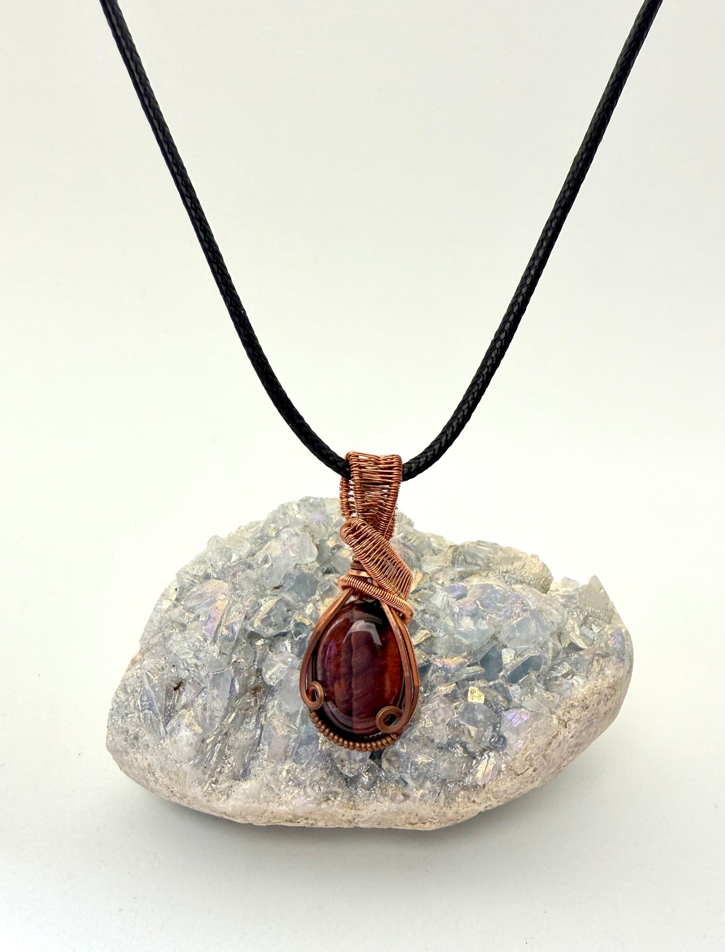 Red Tiger’s Eye Wire Wrapped Necklace | Handmade Copper Pendant