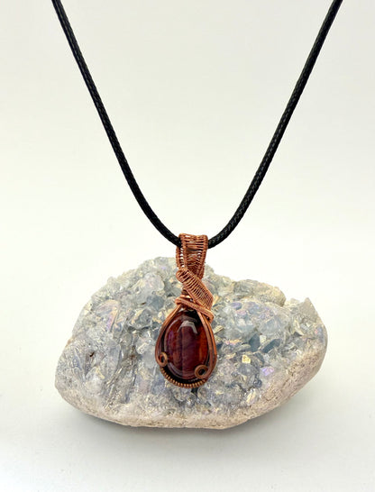 Red Tiger’s Eye Wire Wrapped Necklace | Handmade Copper Pendant