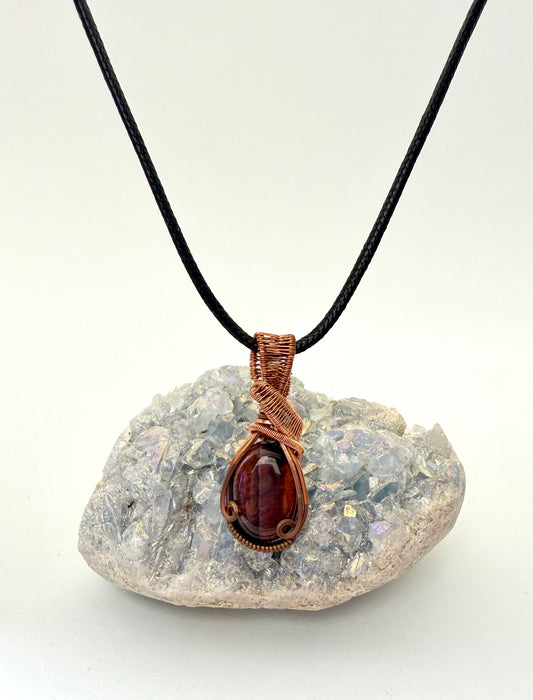 Red Tiger’s Eye Wire Wrapped Necklace | Handmade Copper Pendant
