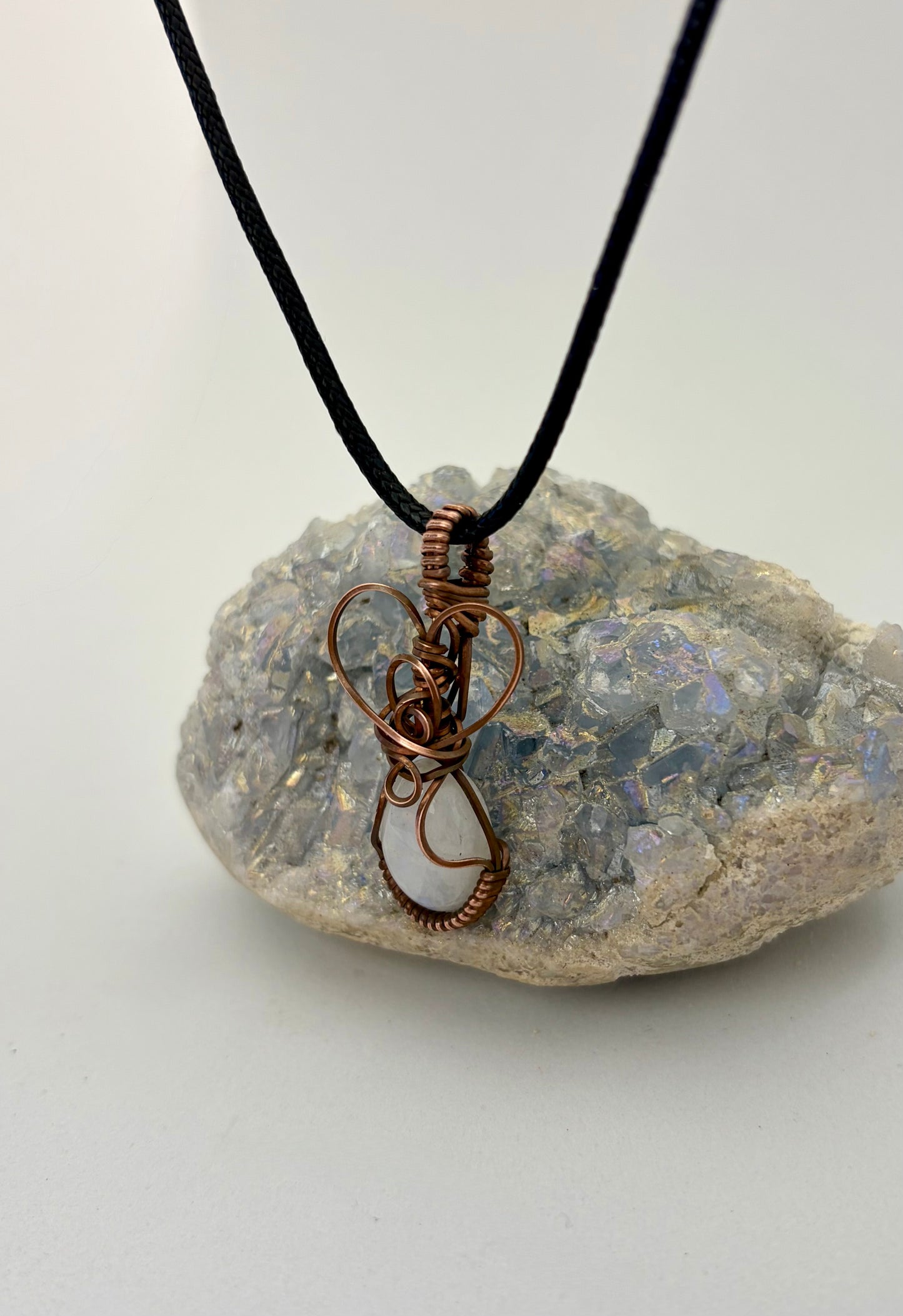 Rainbow Moonstone Wire Wrapped Pendant | Handmade Copper Necklace