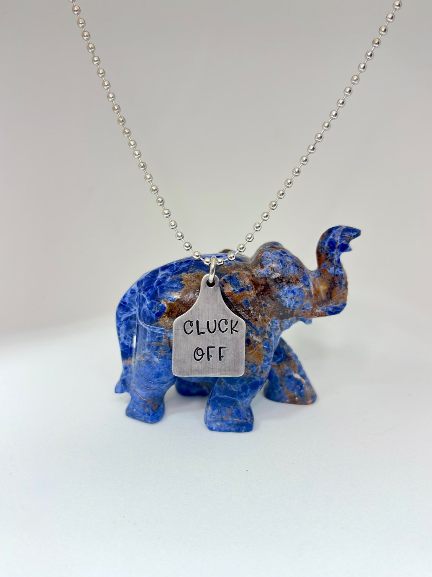 Cluck Off Chicken Tag Necklace – Funny Farm Girl Jewelry, Hand Stamped Aluminum Pendant