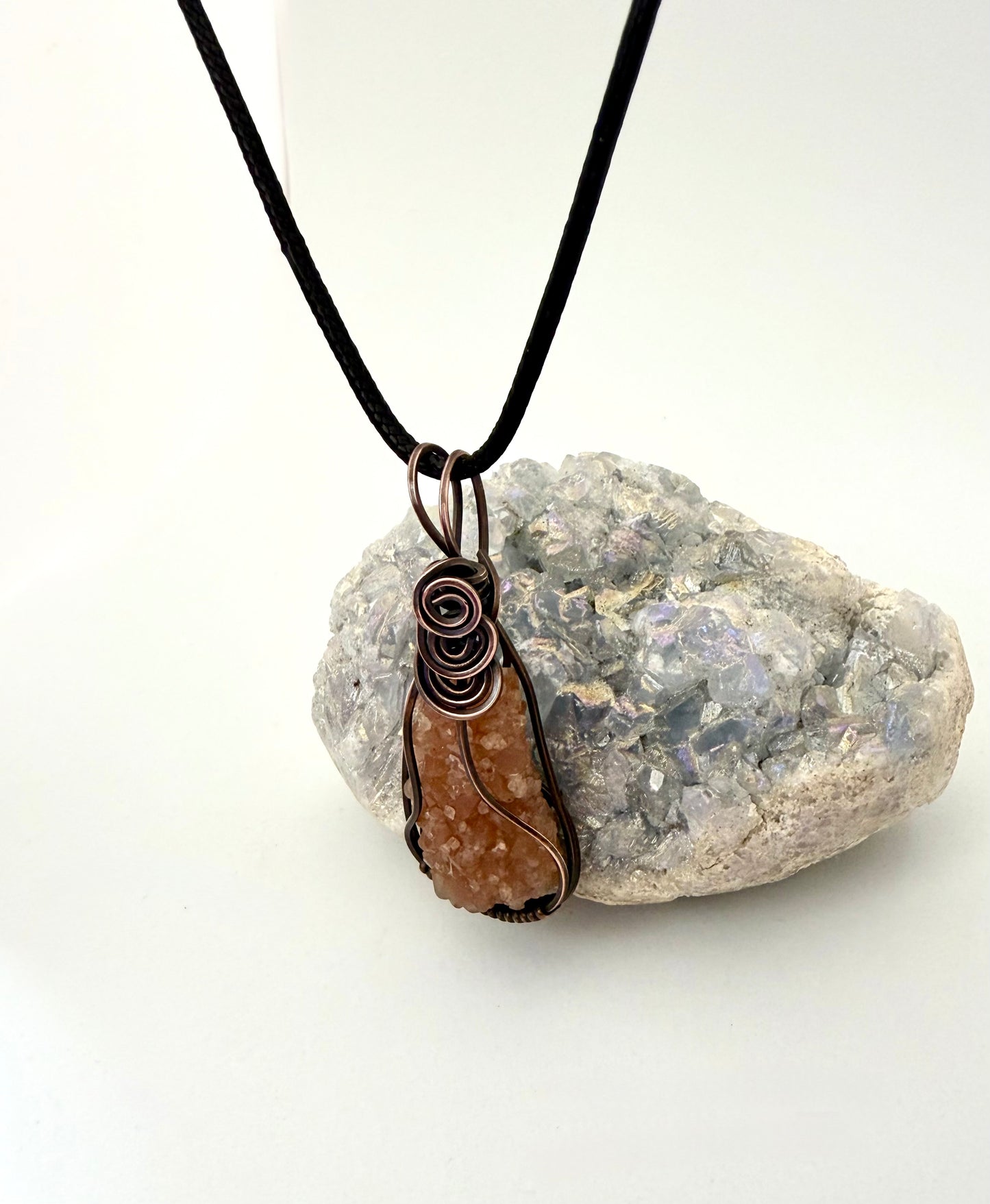 Aragonite Star Cluster Wire Wrapped Pendant | Handmade Copper Necklace