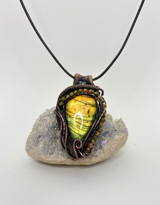 Magical Labradorite & Copper Wire Wrapped Pendant
